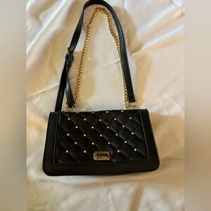 Badgley Mischka Chic Black Quilted Crossbody Bag with Gold Chain